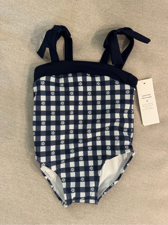 Janie and Jack Other - Janie and Jack Navy Gingham Floral One-Piece Swimsuit